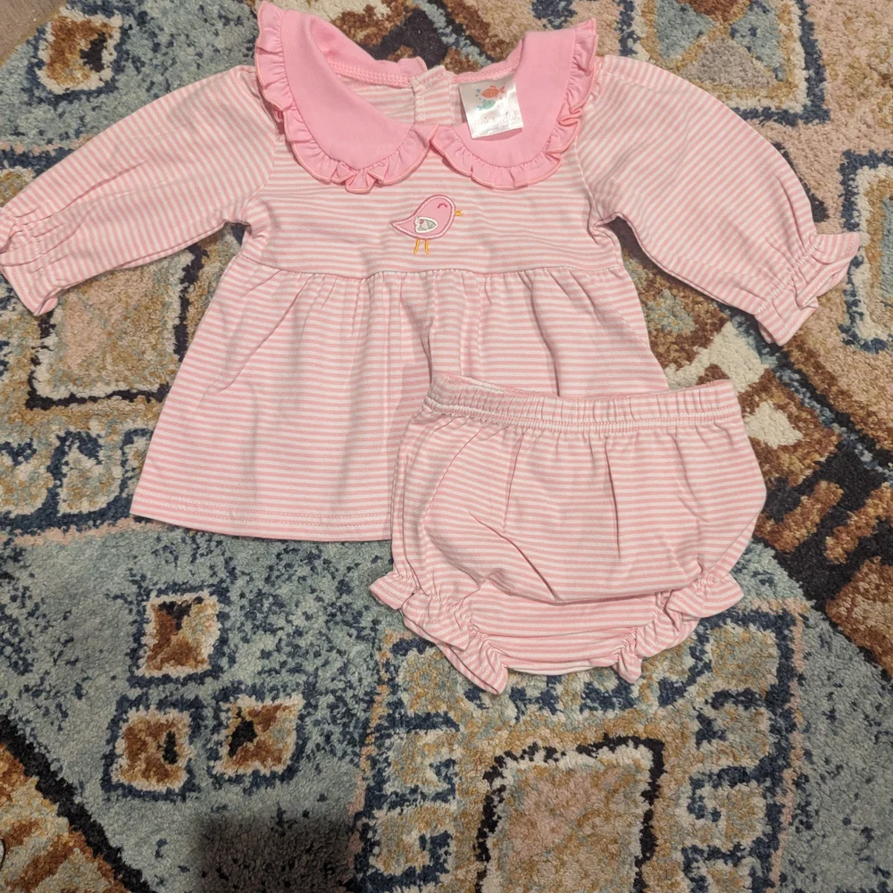 Pink Striped Baby Outfit with Ruffled Collar - Picture 1 of 2